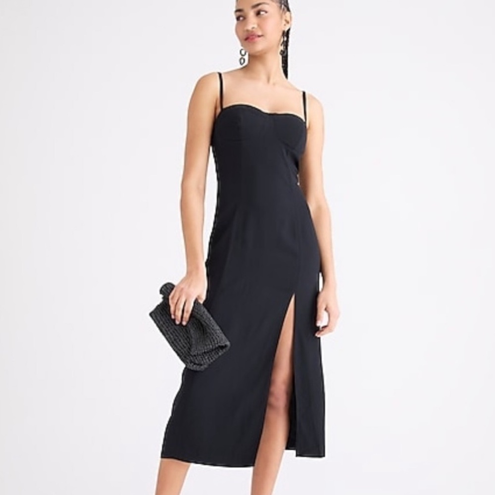 NWT J.Crew Fitted Crepe Bustier Dress Cocktail Party Wedding Midi Black Dress